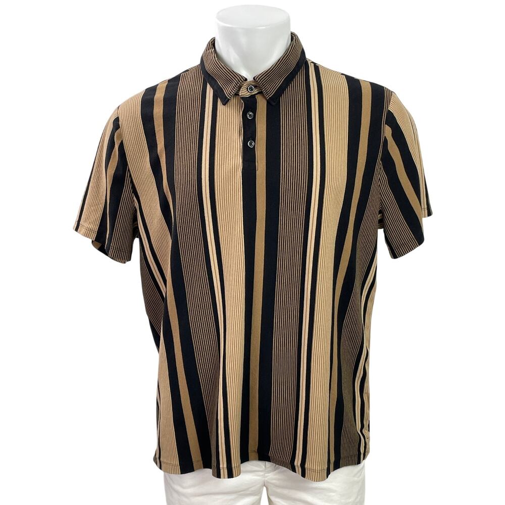 Express Mens Brown Striped Colorblock Short Sleeve Button Down Shirt Top Size XL